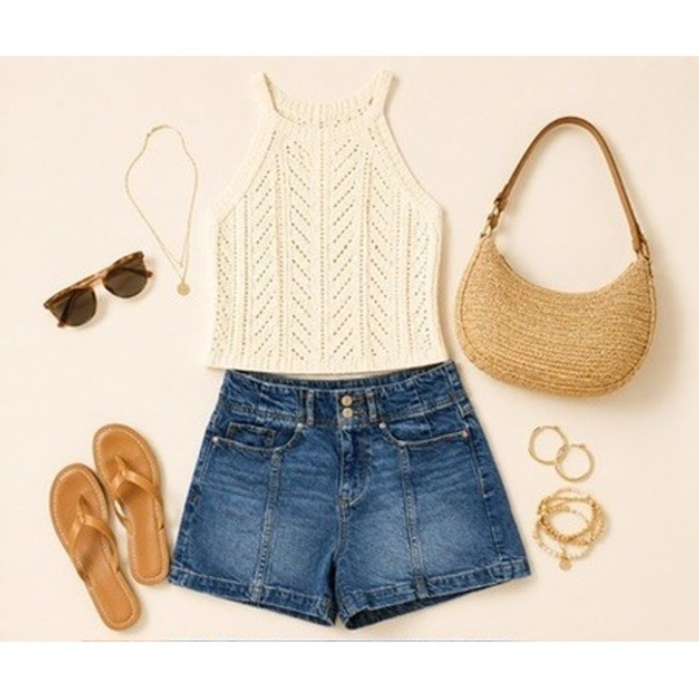LOFT Medium Blue High-Rise Denim Shorts